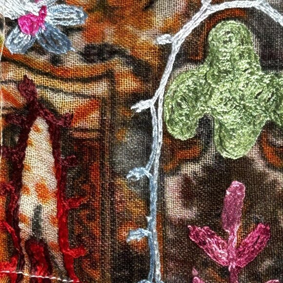 ANU Vest Womens Large Multicolor Sheer Wool Embroidered Paisley Boho Open Front - Picture 5 of 9